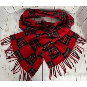 Gap Red Black Buffalo Plaid Tartan 100% Wool Scarf Made in Italy 2131